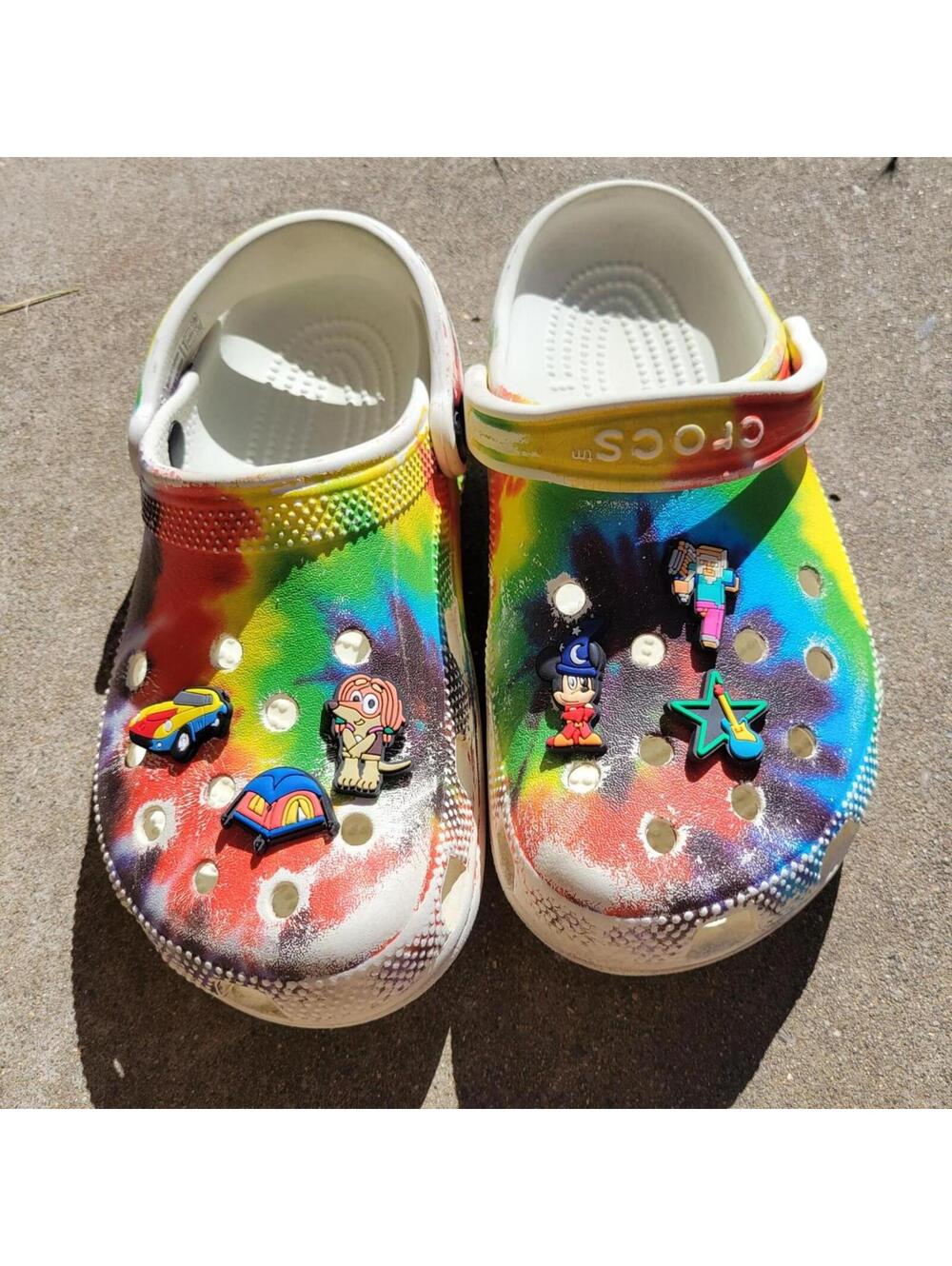 6 Youth,  8 Women's Rainbow crocs with clog charms. pre-owned, worn - Picture 3 of 7